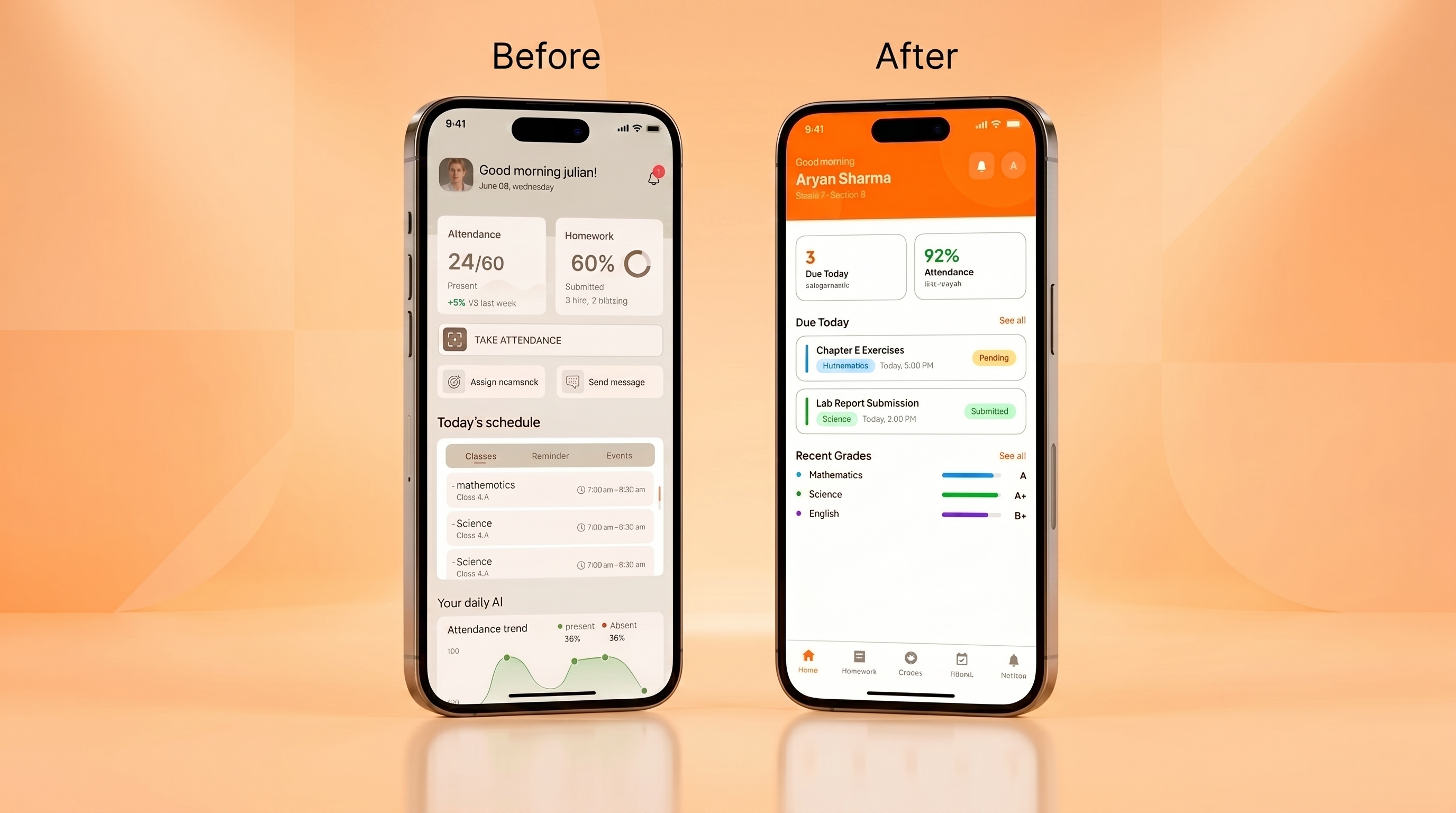 SchoolBuds Before versus After Design Mockup
