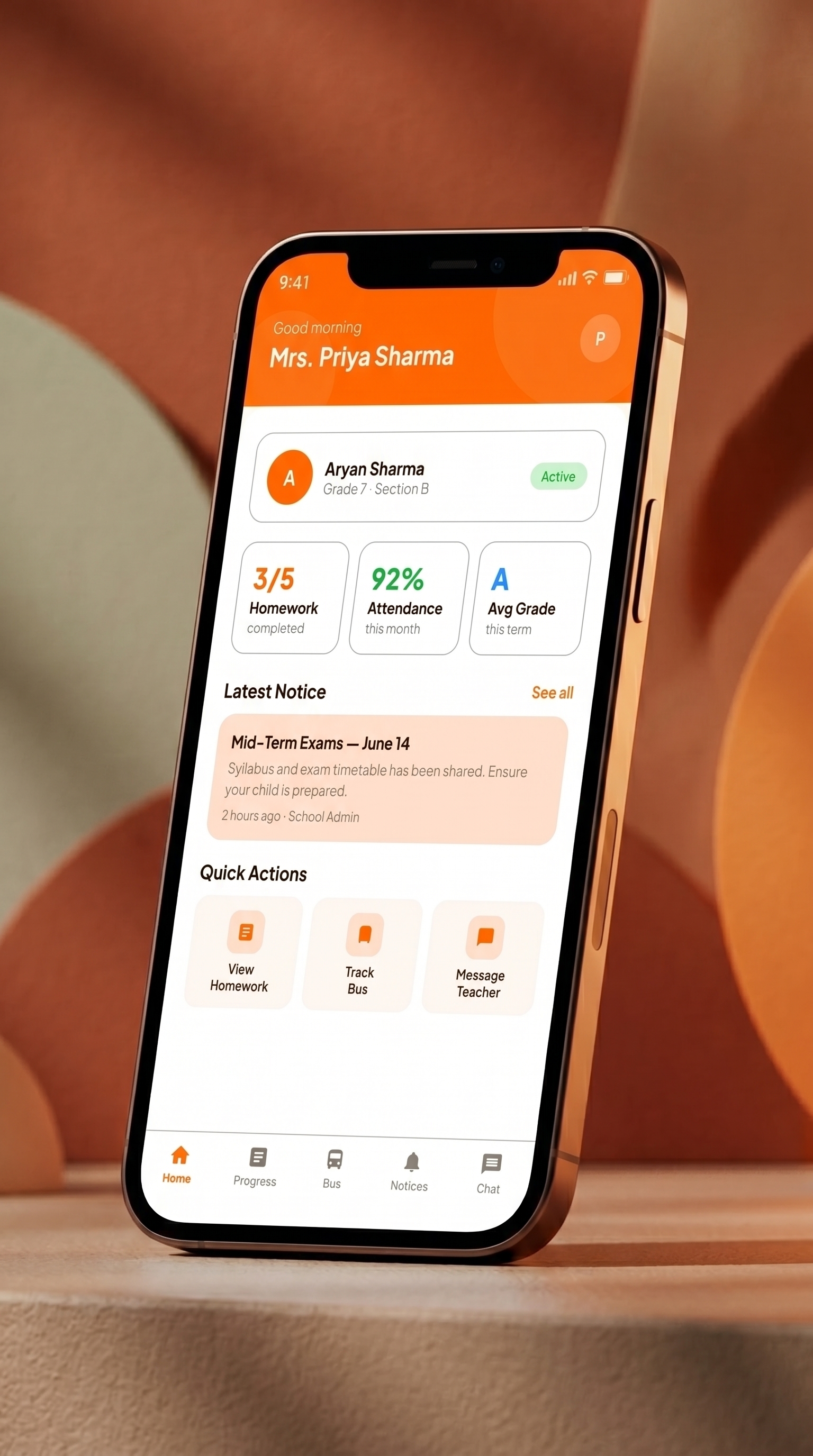 SchoolBuds Parent Home screen