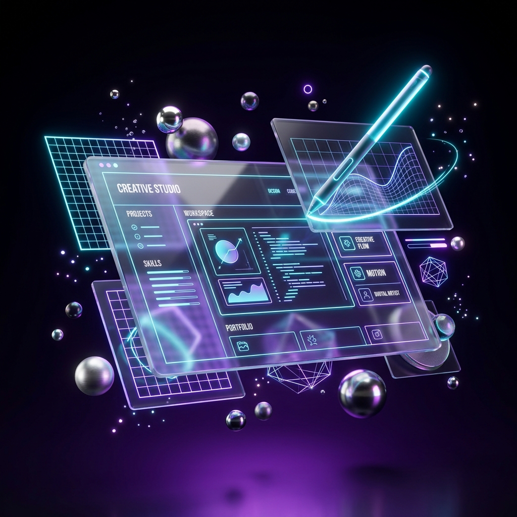 Creative design workspace 3D illustration